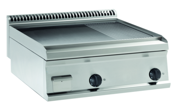 Elektro-Grillplatte 2/3 glatt+1/3 gerillt, hartverchromt, 2 Heizzonen Tischgerät