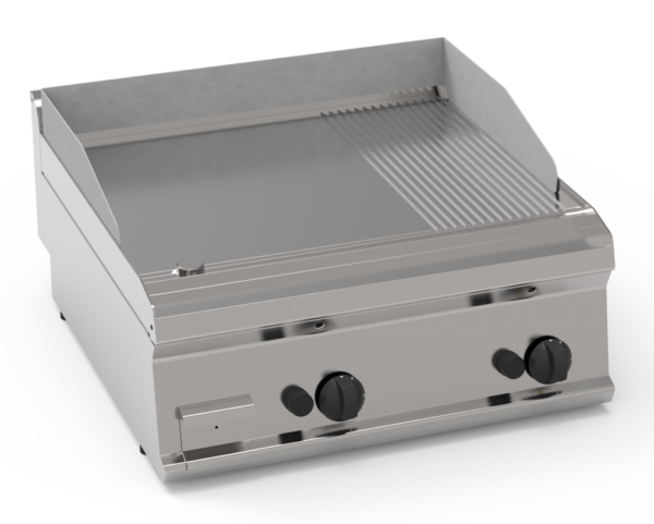 Gas-Grillplatte 2 Heizonen 2/3 glatt + 1/3 gerillt, hartverchromt, Tischgerät