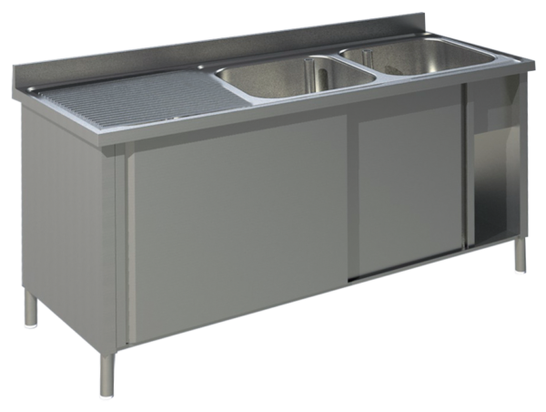 Spülschrank mit Schiebetüren B 160cm - 2 Becken rechts